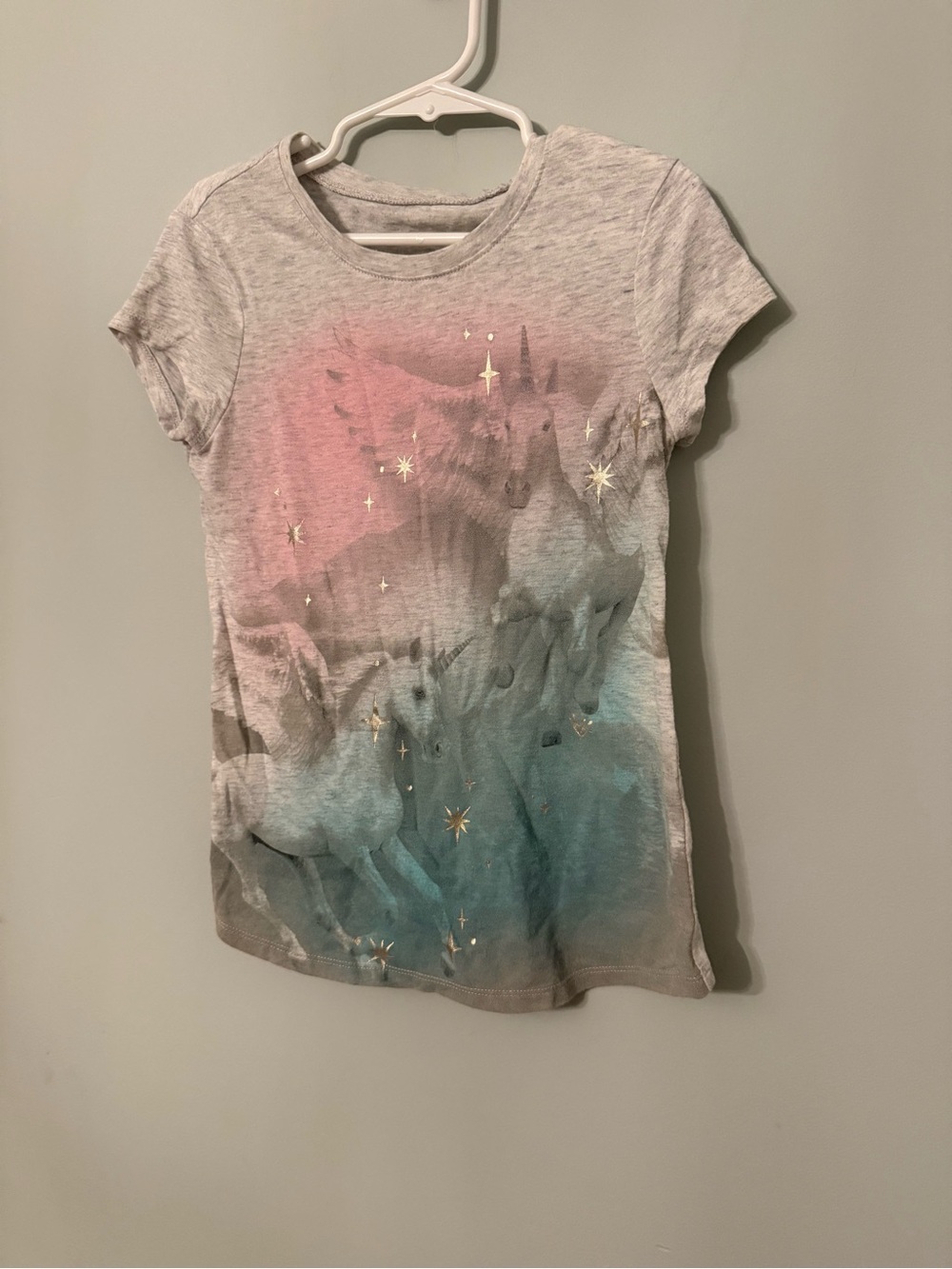 Girls' Gray Tee with Pink & Teal Unicorn Justice Size 6/7